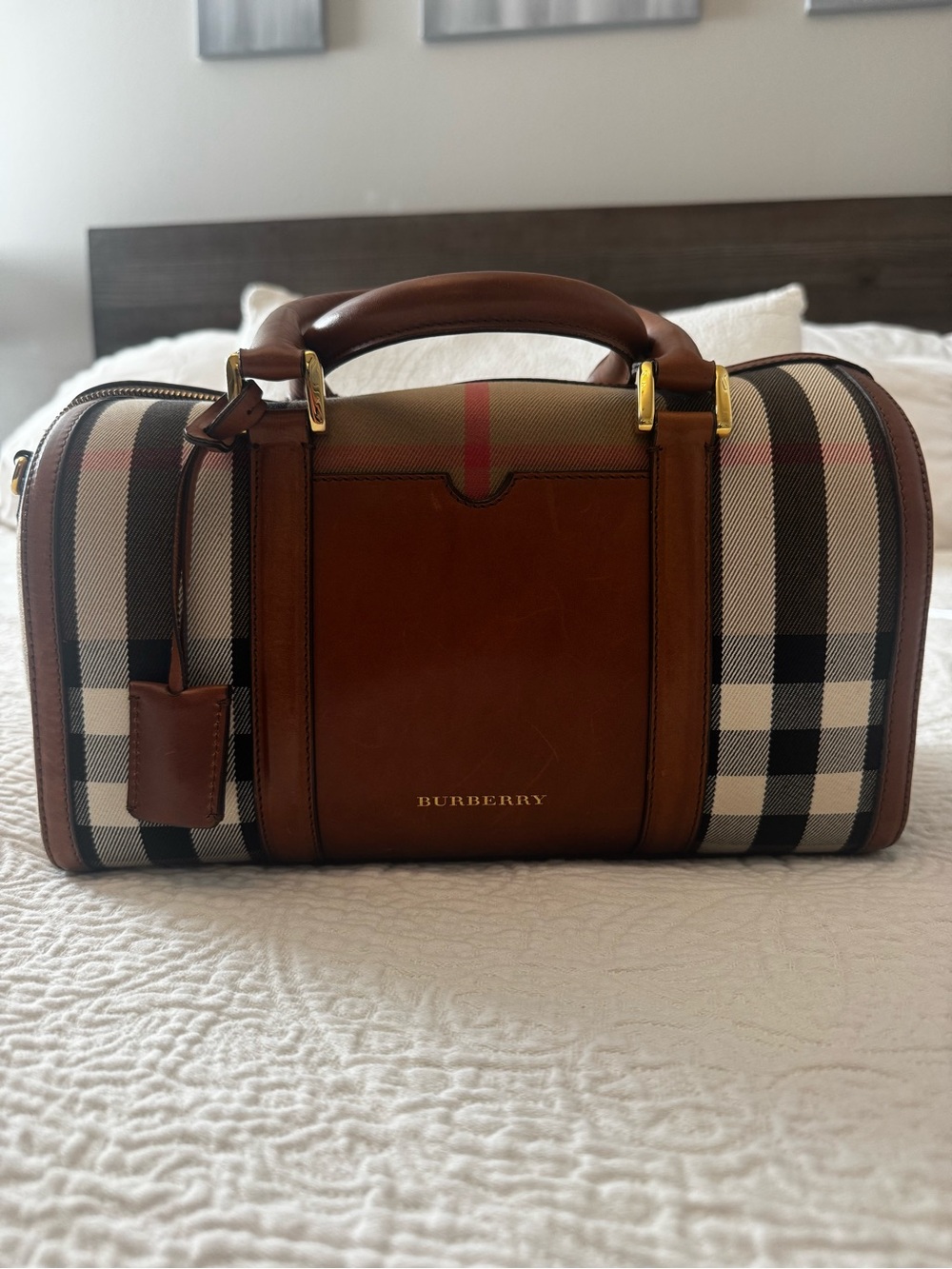 Burberry Brown Leather and Vintage Check Toiletry Bag